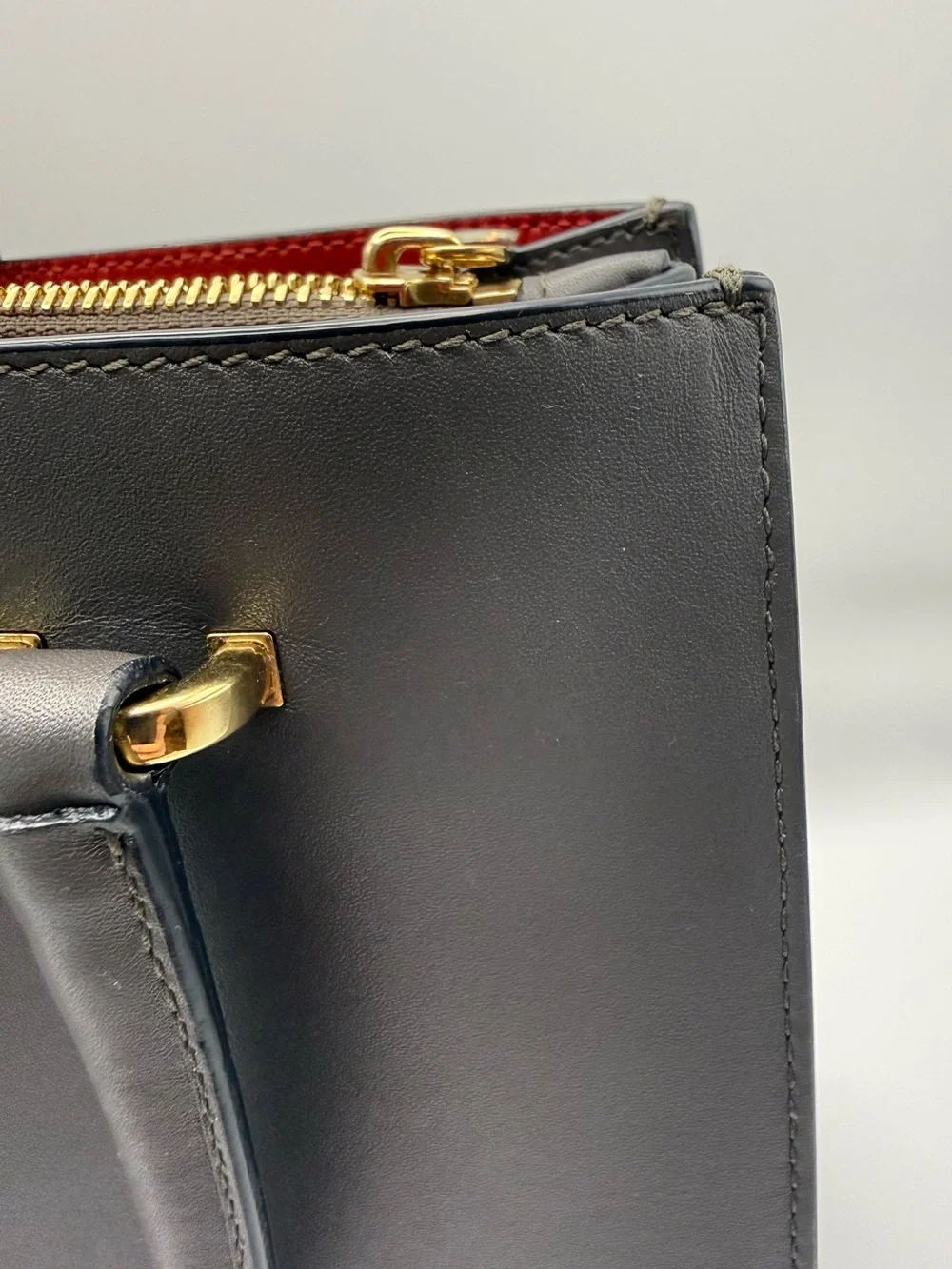 Salvatore Ferragamo Juliet Grey Leather Red Interior with Gold Hardware